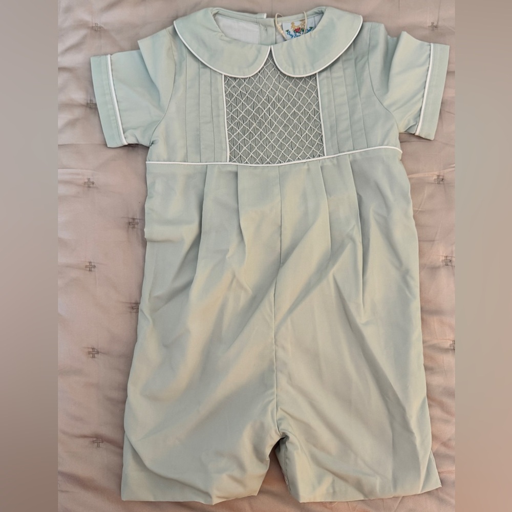 Busy Bee Smocks! Sage Hattie’s Heirloom Boys Woven Romper